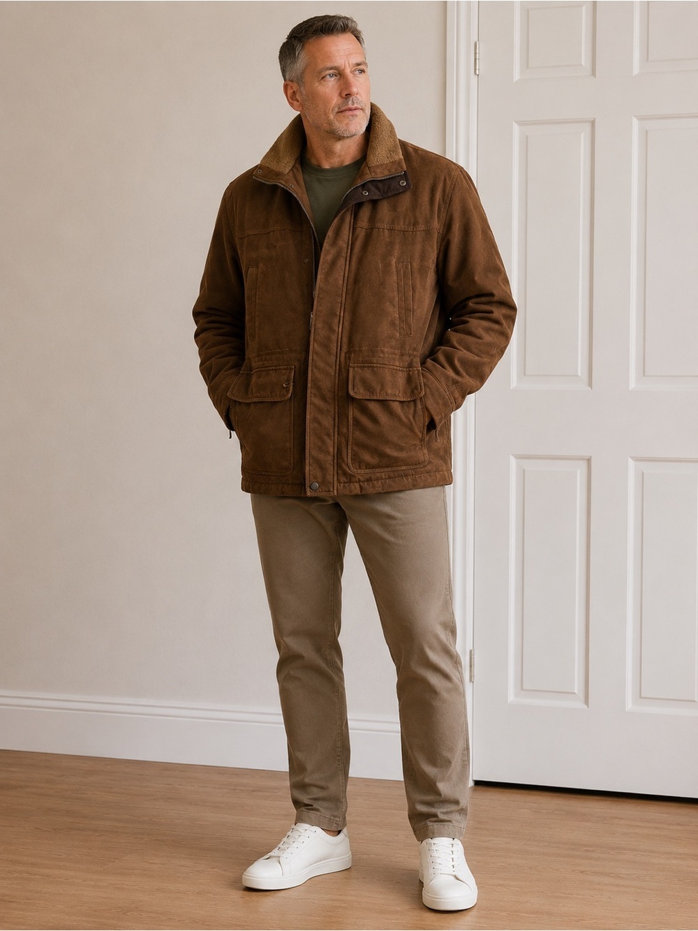 London Fog Classic Brown Suede-Look Men's Jacket L